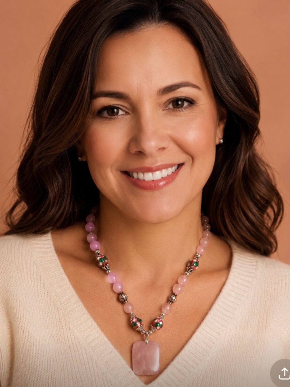 Artisan Crafted Rose Quartz Beaded Pendant Necklace - Vibrant, Feminine